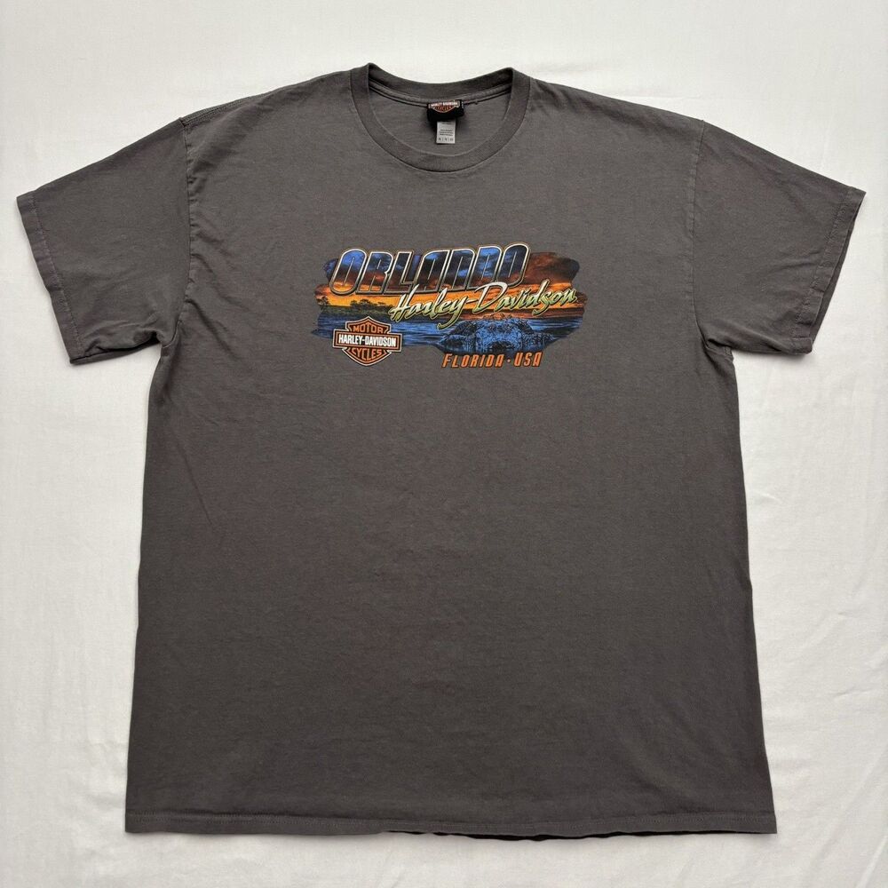 Harley Davidson Motorcycles Shirt Men's XL Gray Orlando Florida Gator Biker - Picture 2 of 6